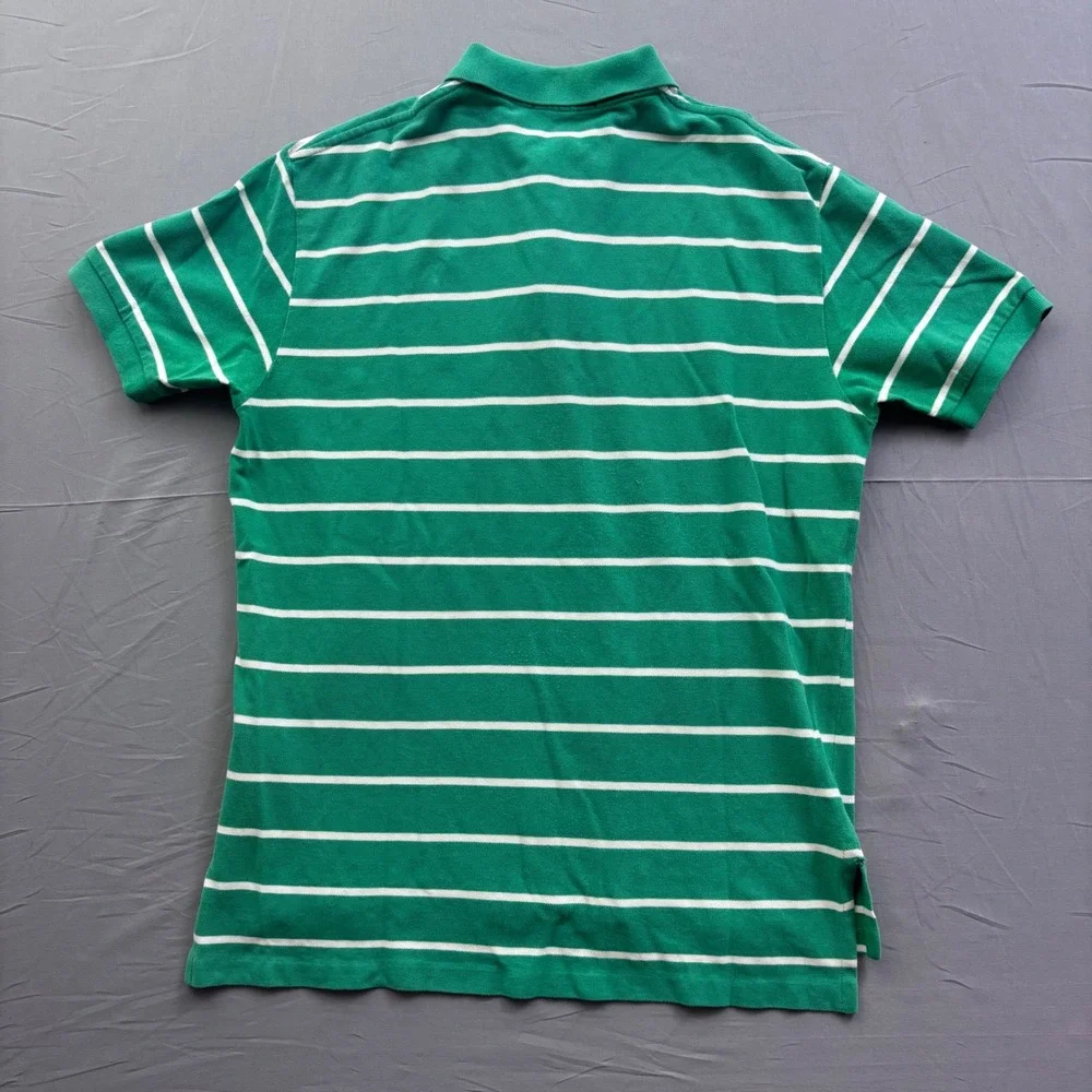 Polo Ralph Lauren Mens Green White Striped Short Sleeve Polo Shirt Pink Pony L